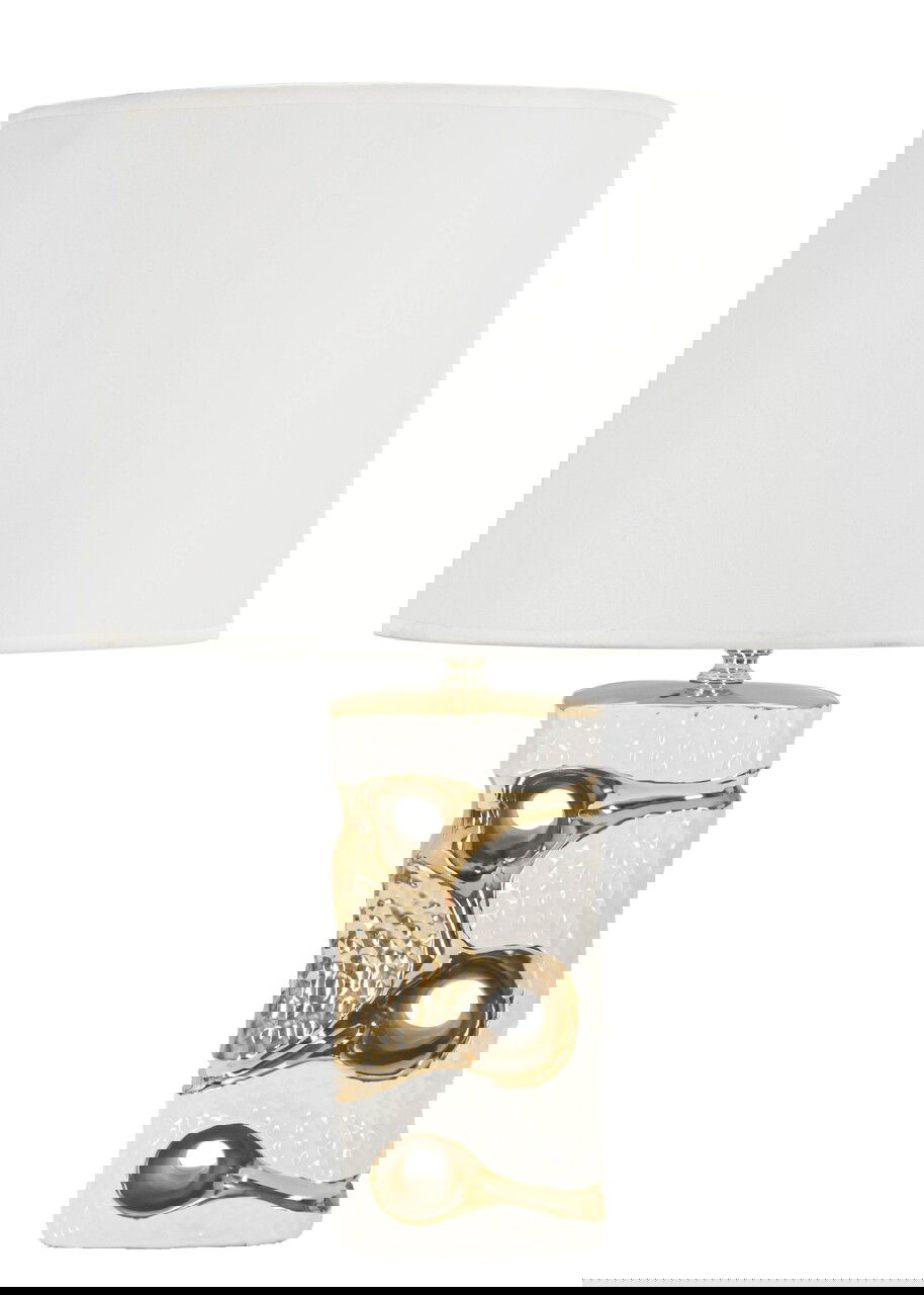 Lampa de masa Florida, Mauro Ferretti, 1 x E27, 40W, 30x43.5 cm, ceramica/fier/textil, alb/auriu