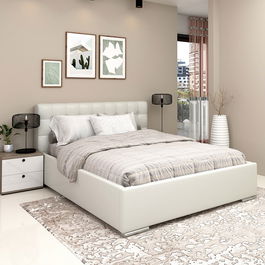 Pat tapitat GEORGIA Clasic, 160x200, somiera, piele eco Alb Crem