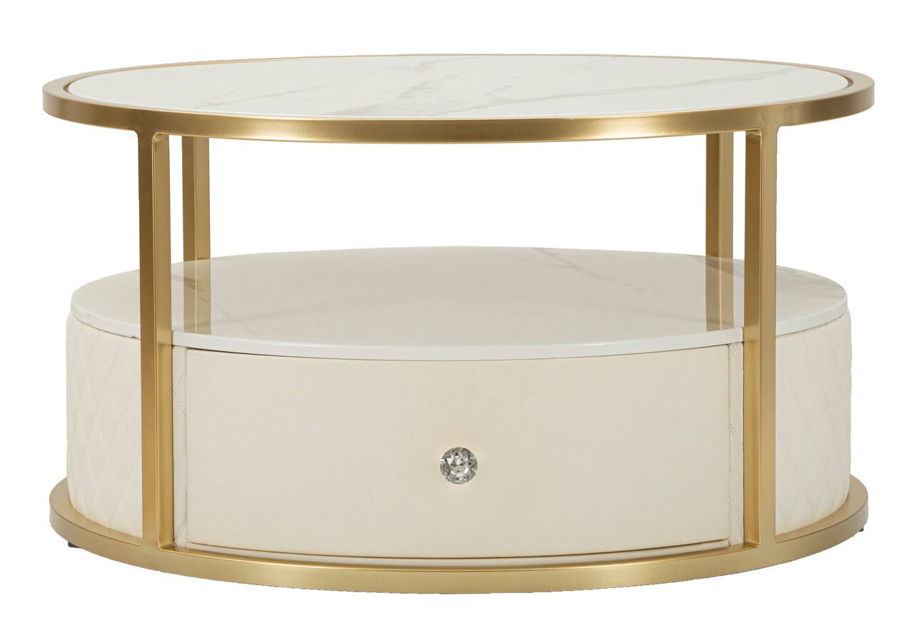 Masuta de cafea Sharon, Mauro Ferretti, 75x75x40 cm, lemn de pin/MDF/metal, alb/auriu