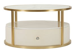 Masuta de cafea Sharon, Mauro Ferretti, 75x75x40 cm, lemn de pin/MDF/metal, alb/auriu