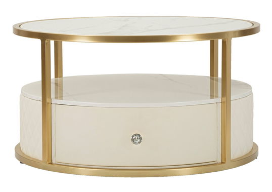 Masuta de cafea Sharon, Mauro Ferretti, 75x75x40 cm, lemn de pin/MDF/metal, alb/auriu