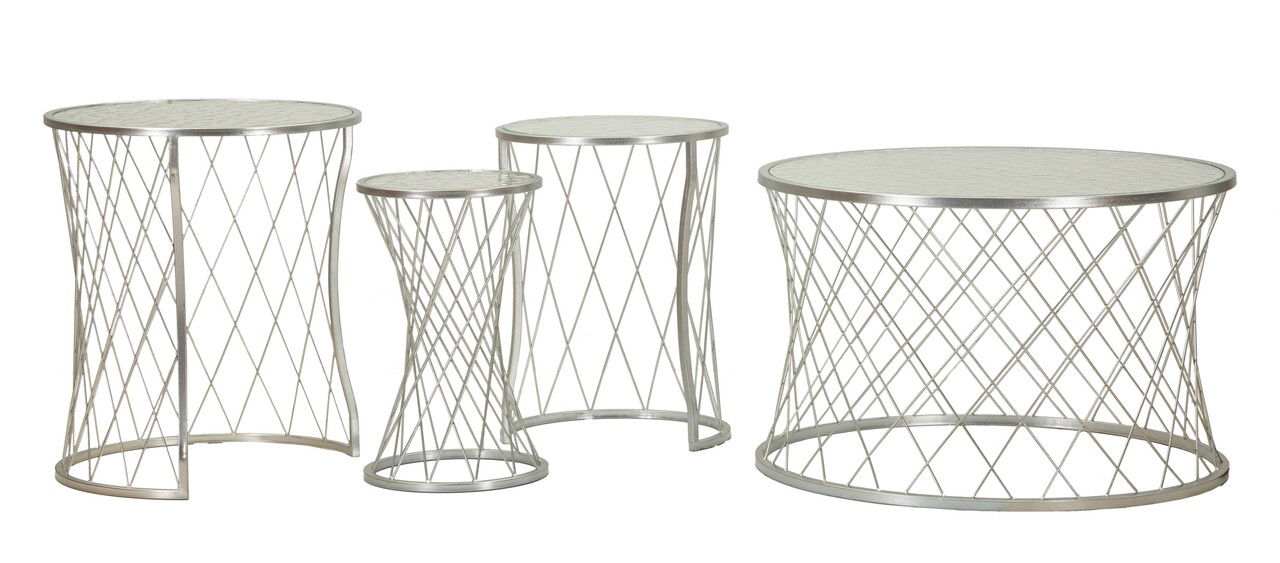 Set 4 masute de cafea Noah, Mauro Ferretti, 70x70x45 cm - 28x28x45 cm, fier/sticla, argintiu