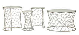 Set 4 masute de cafea Noah, Mauro Ferretti, 70x70x45 cm - 28x28x45 cm, fier/sticla, argintiu