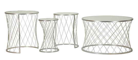 Set 4 masute de cafea Noah, Mauro Ferretti, 70x70x45 cm - 28x28x45 cm, fier/sticla, argintiu