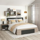 Oferta Pat matrimonial AMBRO, 140x200, sertar frontal, Oak, Antracit cu saltea si noptiere incluse