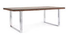 Masa Stanton, Bizzotto, 220x100x76 cm, 8 locuri, lemn reciclat/sticla temperata/inox