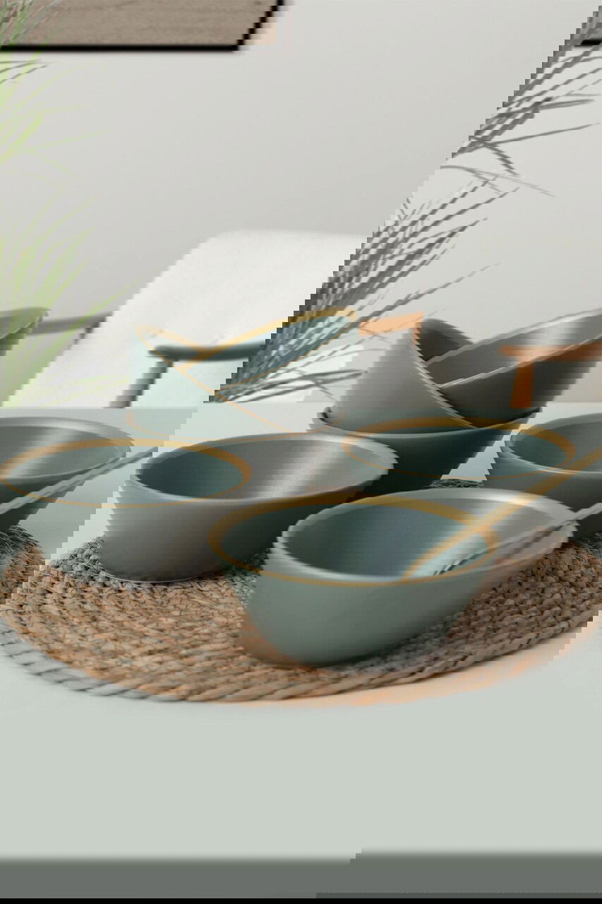 Set boluri, Keramika, 275KRM1905, 100% CERAMICA / , Nu absorbi apa, Verde / Aur