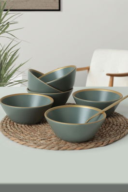 Set boluri, Keramika, 275KRM1905, 100% CERAMICA / , Nu absorbi apa, Verde / Aur