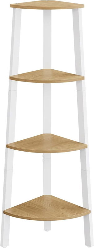 Biblioteca de colt Ladder, Vasagle, 33.4x33.4x125 cm, PAL/otel, alb/natural