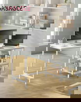 Birou cu 2 rafturi, Vasagle, 120x60x76 cm, PAL/otel, max 70kg, alb