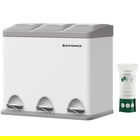 Cos de gunoi colectare selectiva / cos de reciclare 3 in 1, cu pedala, 3 x 8 L, otel/plastic, alb/gri