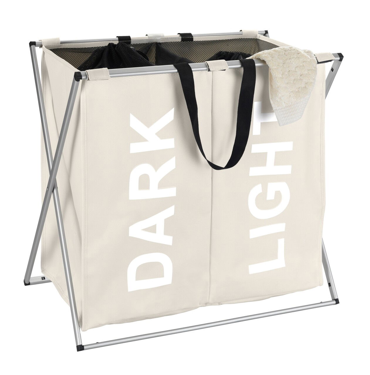 Cos pentru rufe Duo, Wenko, 59x38x57 cm, poliester, bej/negru