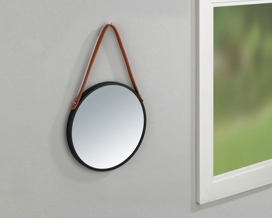 Oglinda decorativa Borrone, Wenko, 30 cm, sticla/metal, negru/argintiu lucios