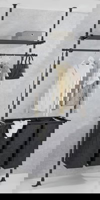 Suport 2 in 1 pentru umerase si cos pentru rufe Herkules, Wenko, 73-120x42.5x165-300 cm, metal/poliester, negru
