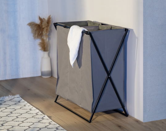 Cos pentru rufe Trio XL, Wenko, 69x37x76 cm, poliester/polietilena, gri/negru