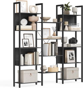 Biblioteca Ebony, Vasagle, 158x24x166 cm, PAL/otel, max 140 kg, negru