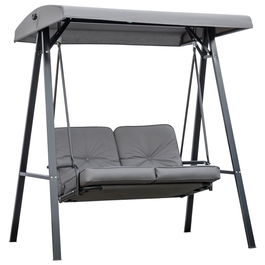 Outsunny Balansoar de Grădină 2 Locuri cu Acoperiș Reglabil și Perne, 144x117x173 cm, Gri Închis | Aosom Romania