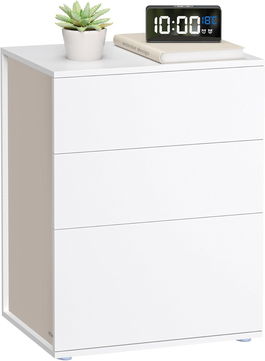 Noptiera cu 3 sertare, Vasagle, 45x35x58.7 cm, asamblare fara unelte, PAL, alb mat/bej